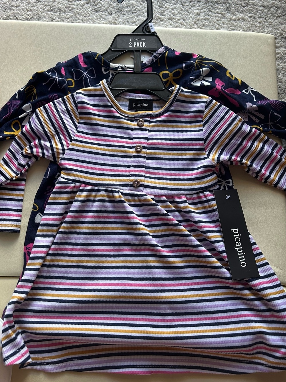 Picapino Long Sleeve Baby Dress - Pink, Yellow, Navy